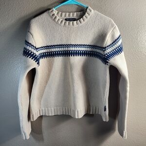 American Eagle Vintage Womens |L| Cream/Navy 100% Lambswool Crewneck Sweater